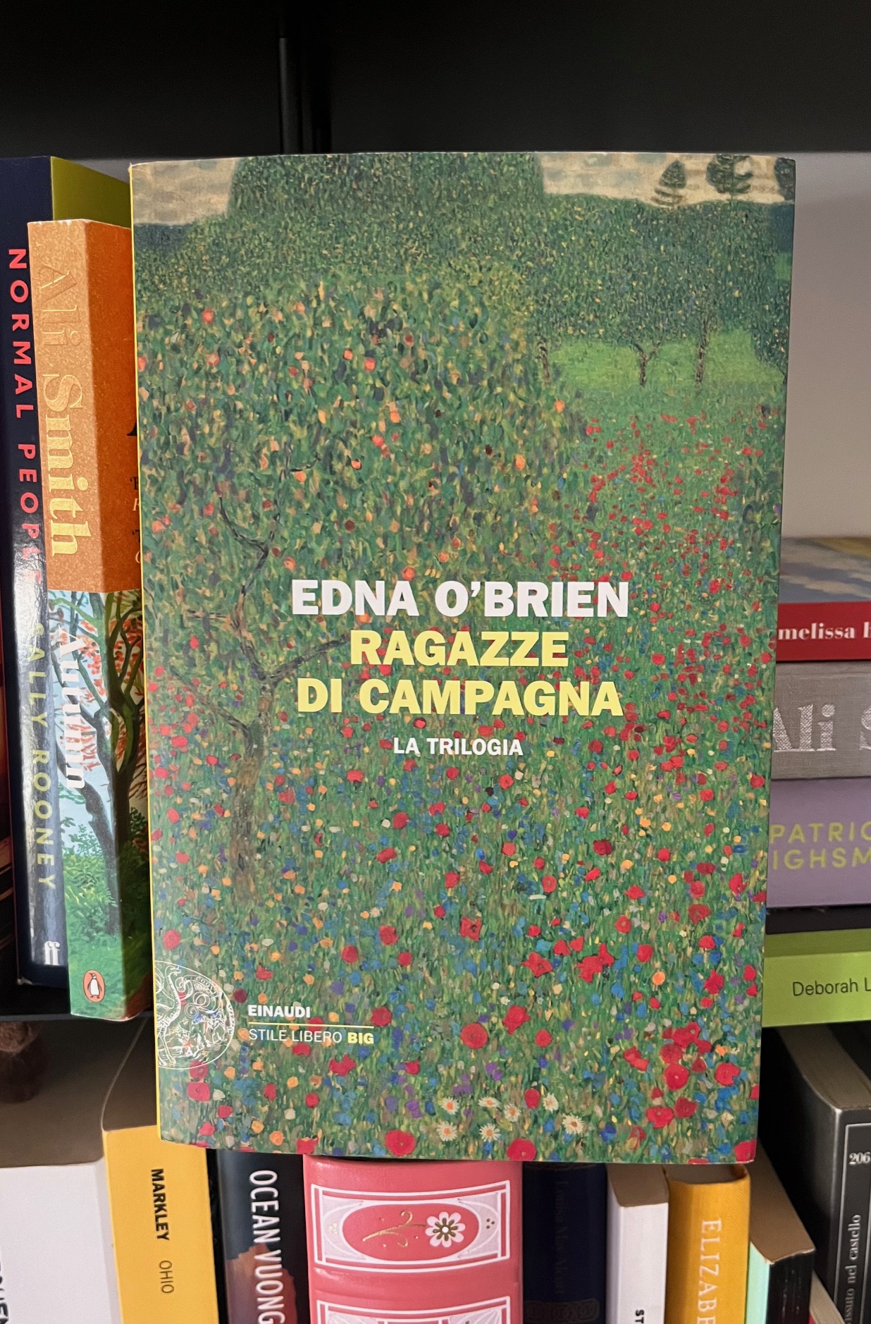 Copertina della trilogia di Edna O'Brien ragazze di campagna: un campo di fiori rossi dipinto su tela