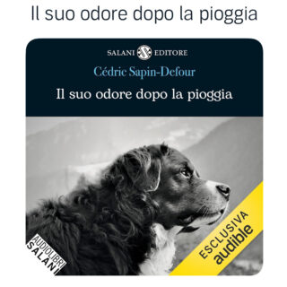 Un profilo di cane bovaro del bernese in bianco e nero sulal copertina del romanzo Il suo odore dopo la pioggia