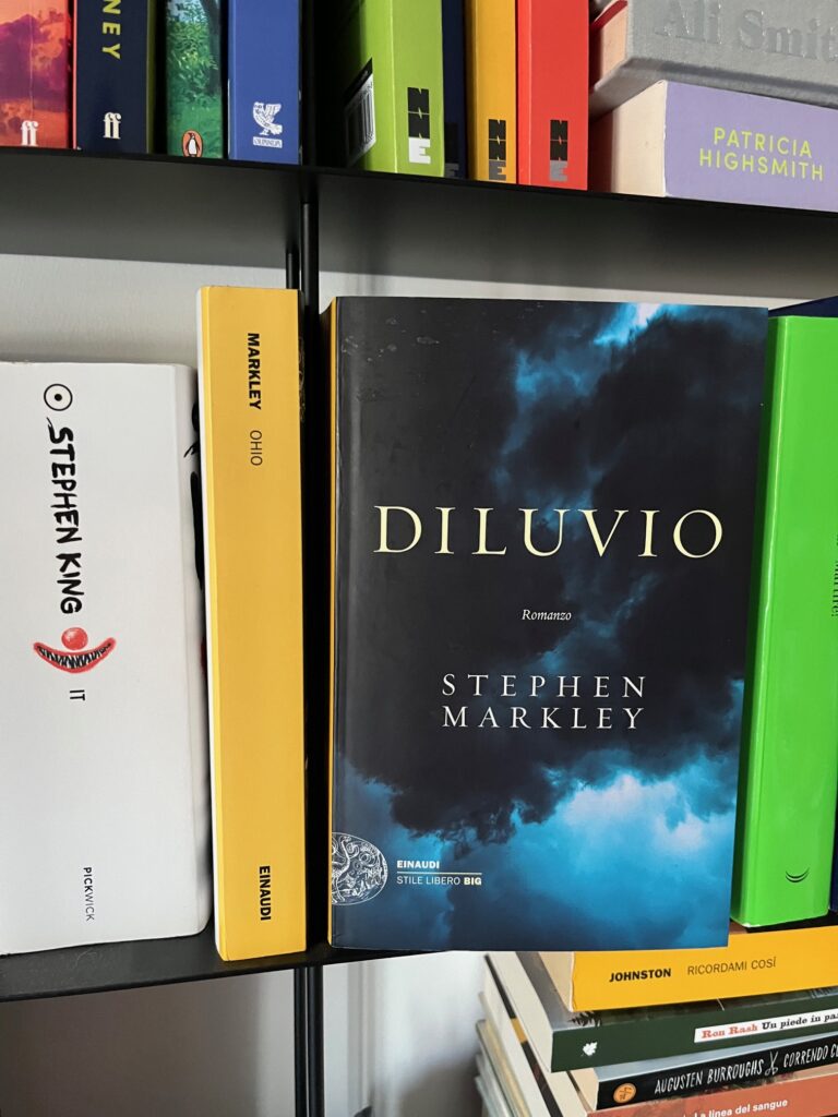 Copertina del libro Diluvio di Stephen Markley fotografato in una libreria.