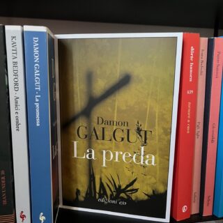 Copertina de La Preda, romanzo di Damon Galgut. un paesaggio oscuro di campagna e una croce in primo piano.